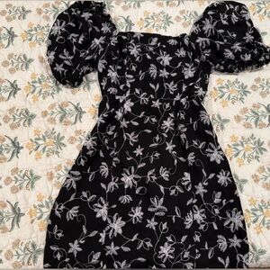 Francesca’s Embroidered Black and White Floral Mini Dress